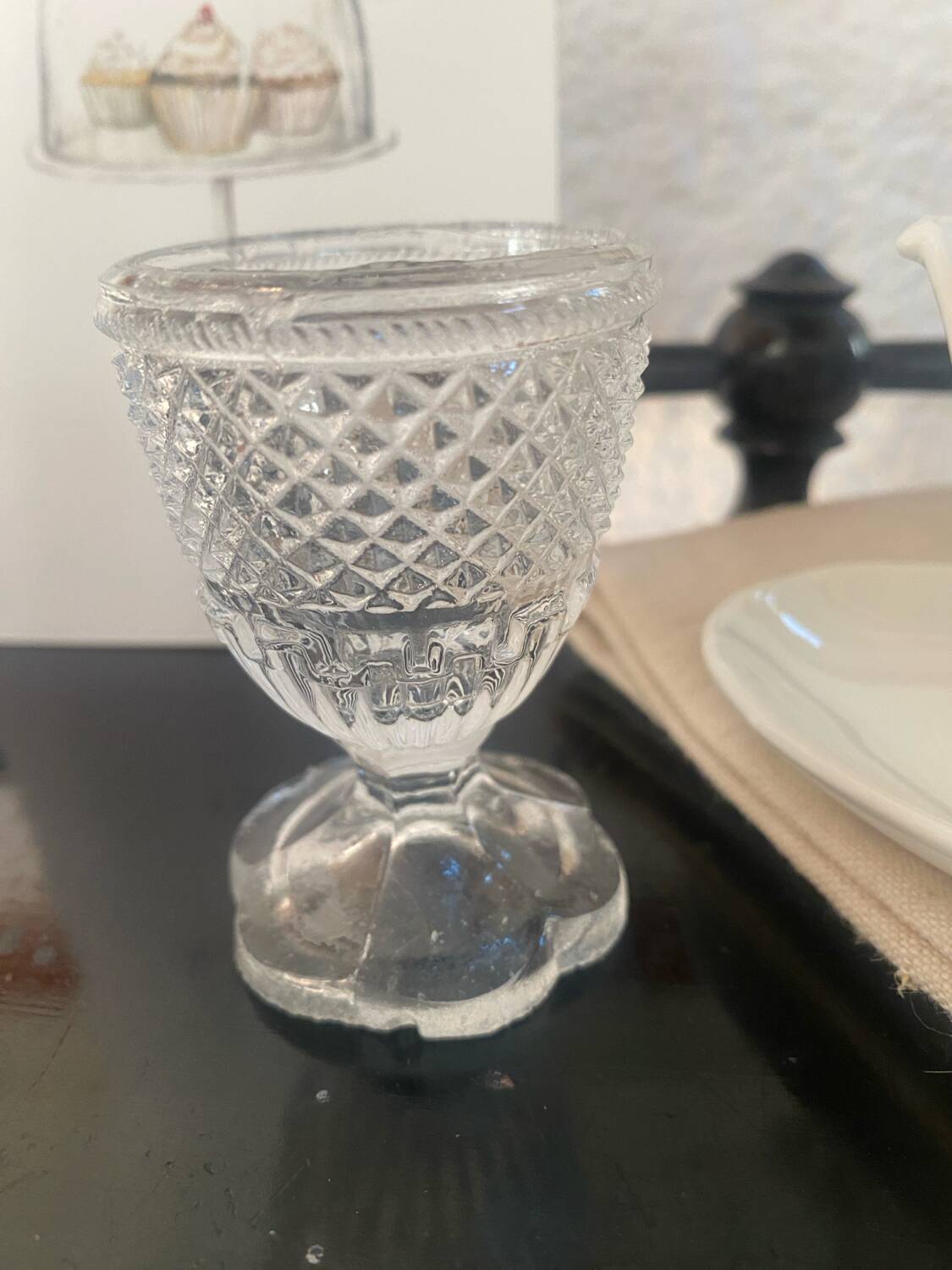 Antique pressed molded glass egg cup