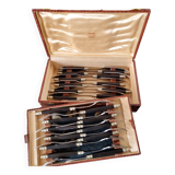 Coffret à Couverts à Poisson Antique en Acier Inoxydable et Bois du Milieu du 20ème Siècle