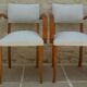 Chic 1950s bridge chairs in solid wood, white and beige, hand-stitched.
