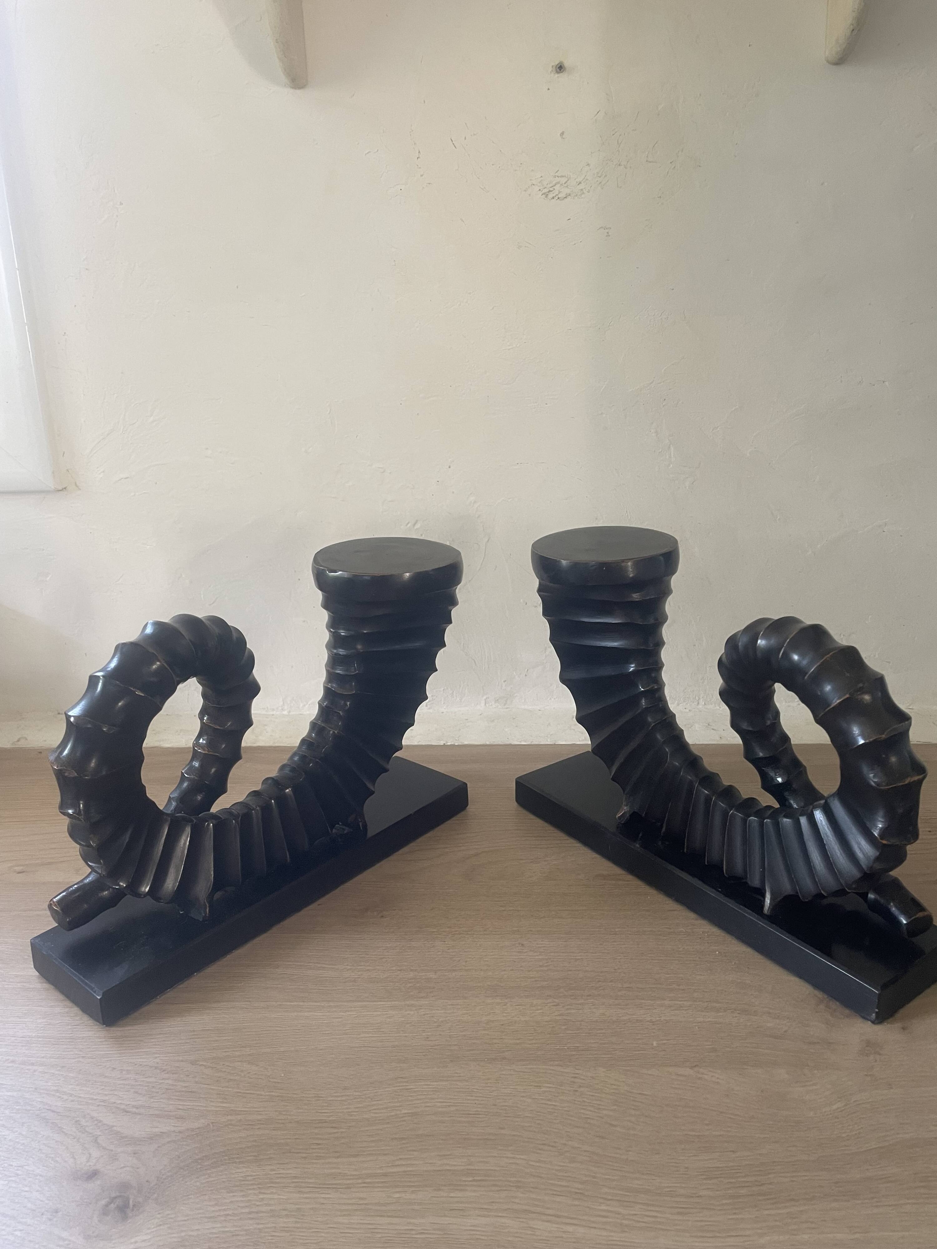 vintage sculptural bookends, ram's horns