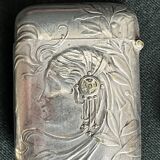 Art nouveau, silver metal smoking objects in case circa 1900