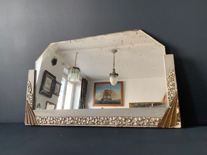 Art deco mirror in gold and silver wood, 58x35 cm