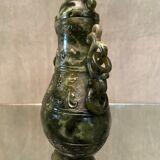 Covered pot richly carved stone jade type Far East China