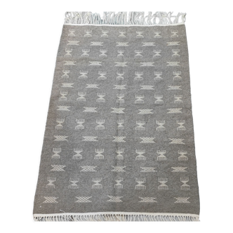 Tapis gris et blanc fait main en laine naturelle