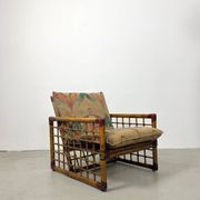 Chaise longue italienne des années 1970 en bambou, rotin, laiton et tissu style Liberty
