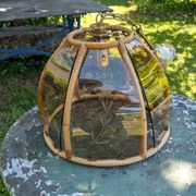 Vintage rattan and smoked glass pendant – 1970s