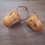 2 small rattan and leather baskets