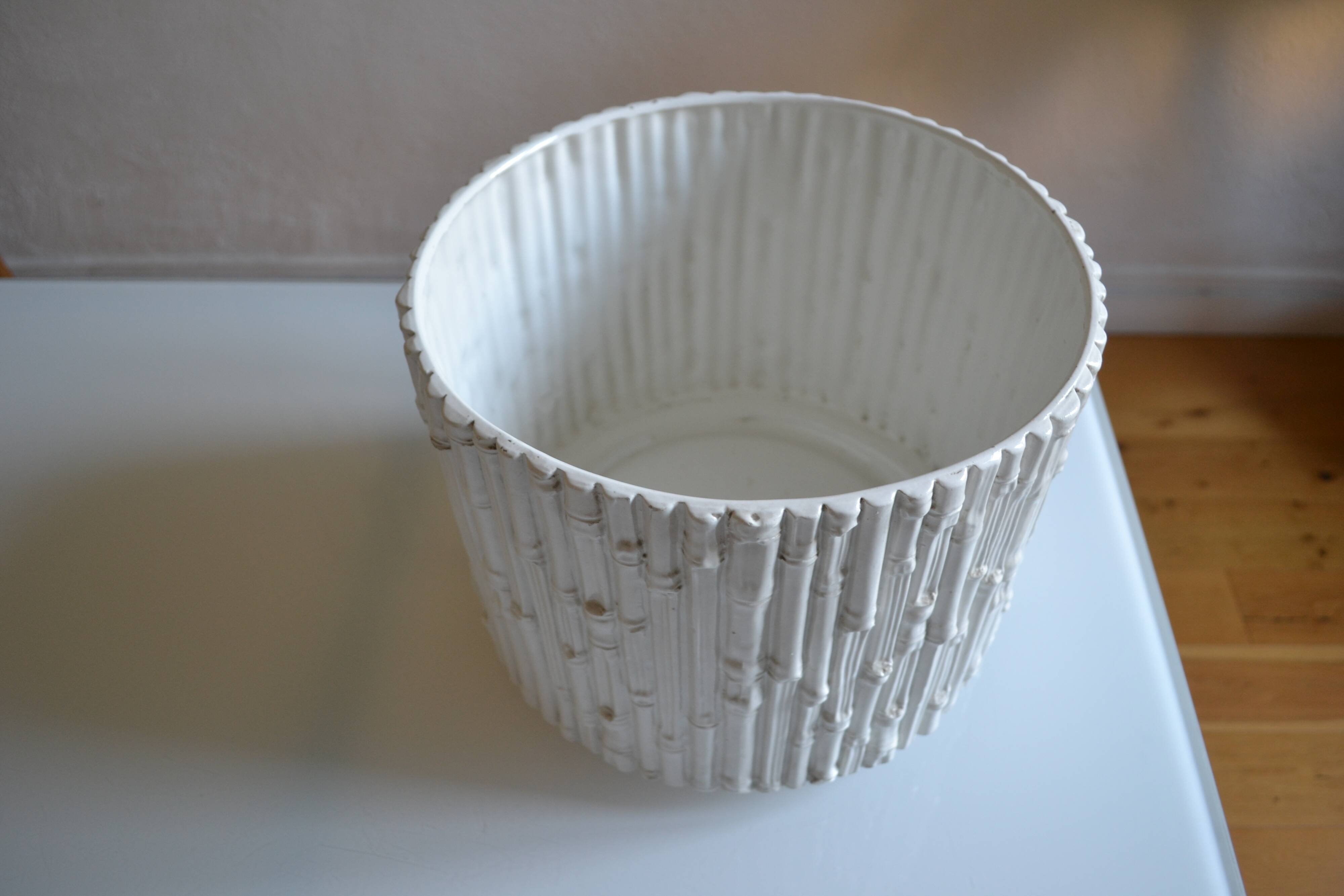 Ceramic cache pot in bamboo style, Italy 1980, Hollywood Regency.