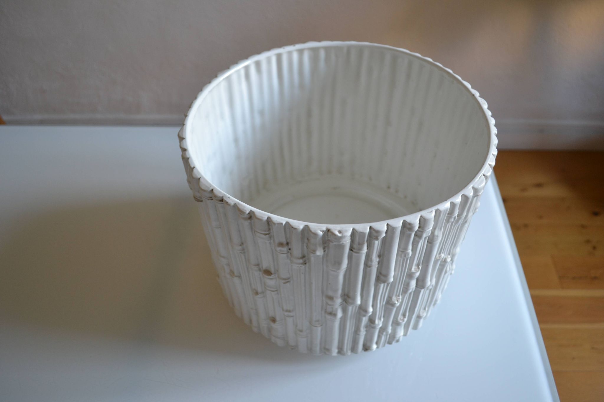 Ceramic cache pot in bamboo style, Italy 1980, Hollywood Regency.