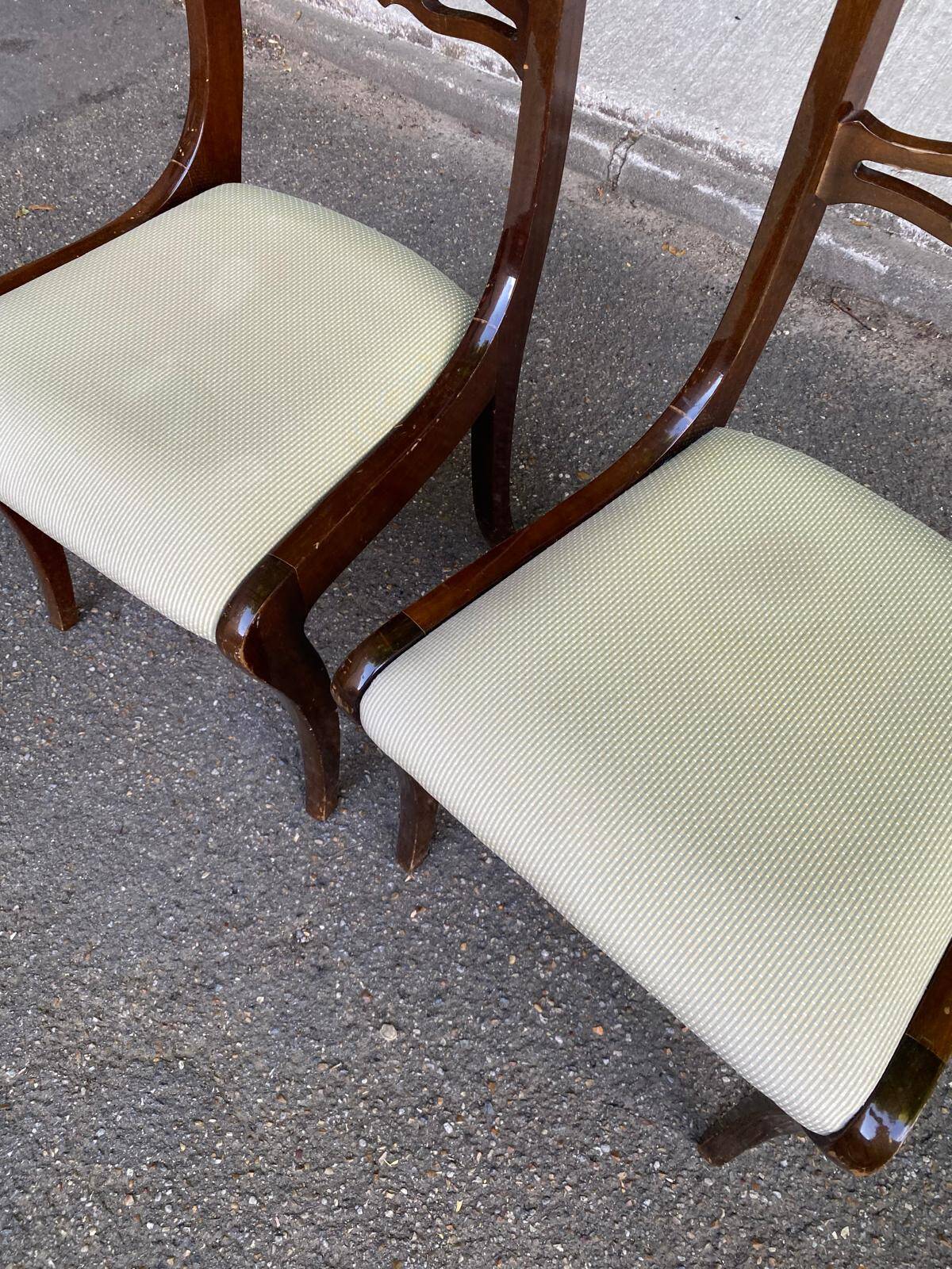 2 solid mahogany and beige fabric chairs, Louis Philippe style