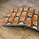 1970 orange pattern / chaise longue / vintage camp bed in metal and fabric