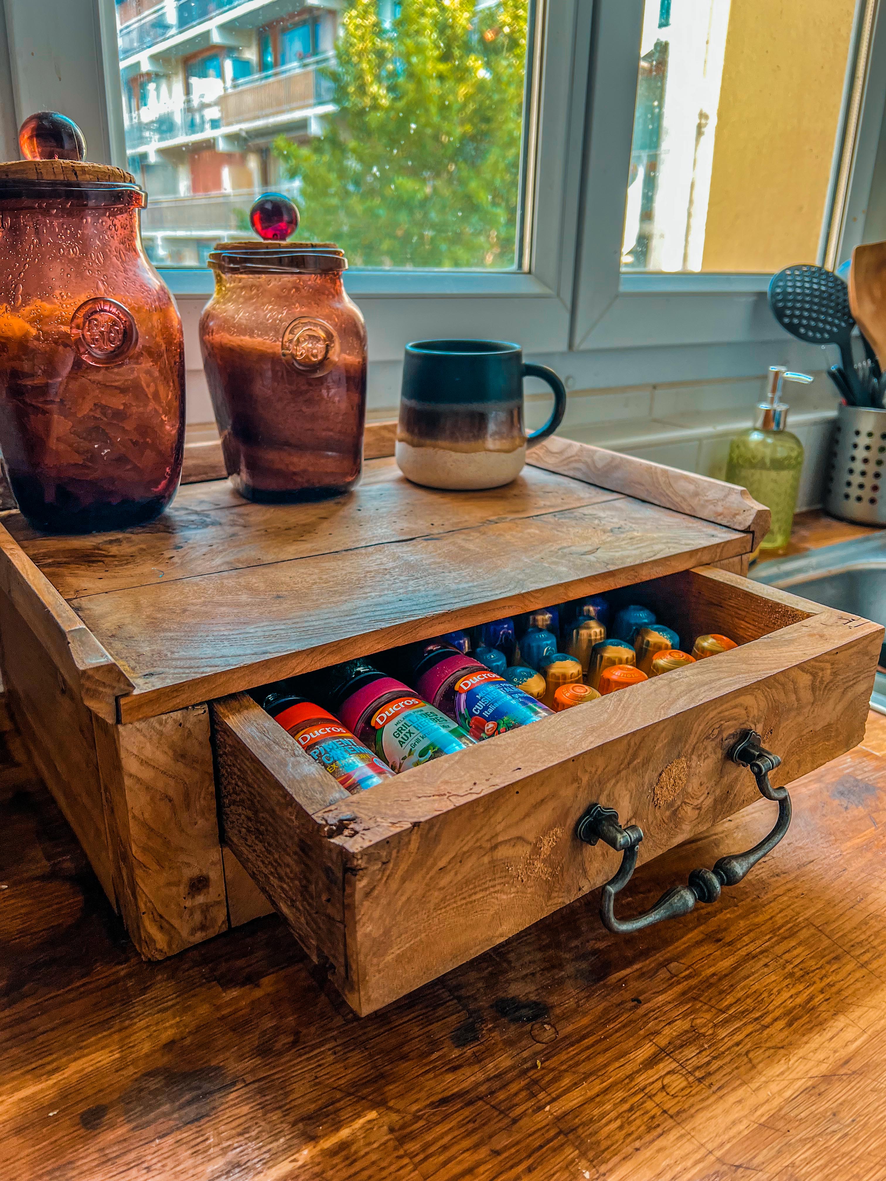 Olive wood storage cabinet