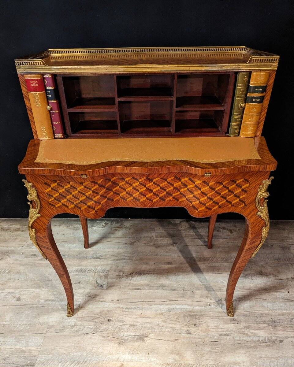 Louis XV Style Marquetry Stepped Desk