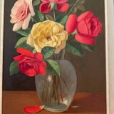 Painting bouquet of roses signed Primo Dolzan