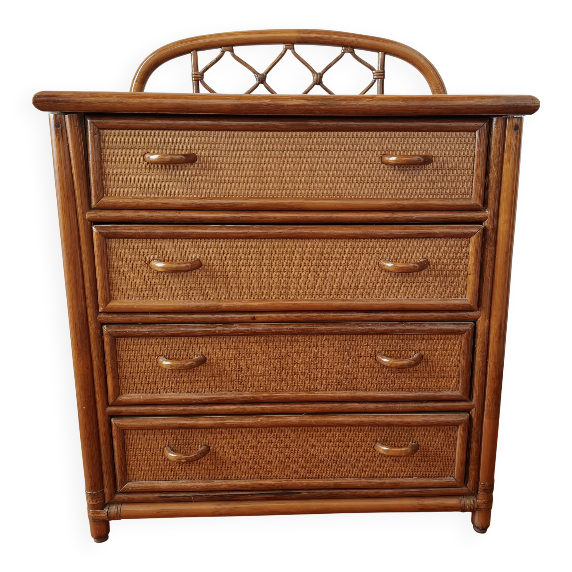Vintage rattan and cane commode from the 1970s.
