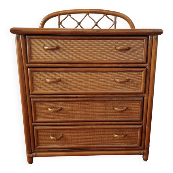 Commode vintage en rotin et cannage années 70