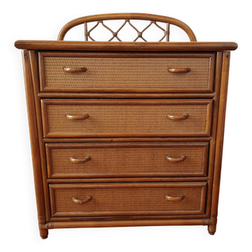 Vintage rattan and cane commode from the 1970s.