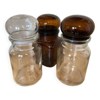 Lots of 3 Smoked Glass Pharmacy Bottles / Vintage Apothecary Jars - Made in Belgium / FR