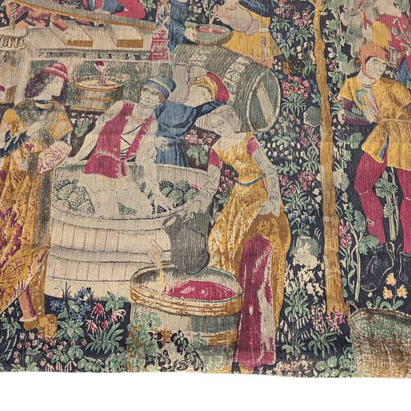 Vintage Gobelin Style Wall Tapestry Les Vendanges, 1960/70s
