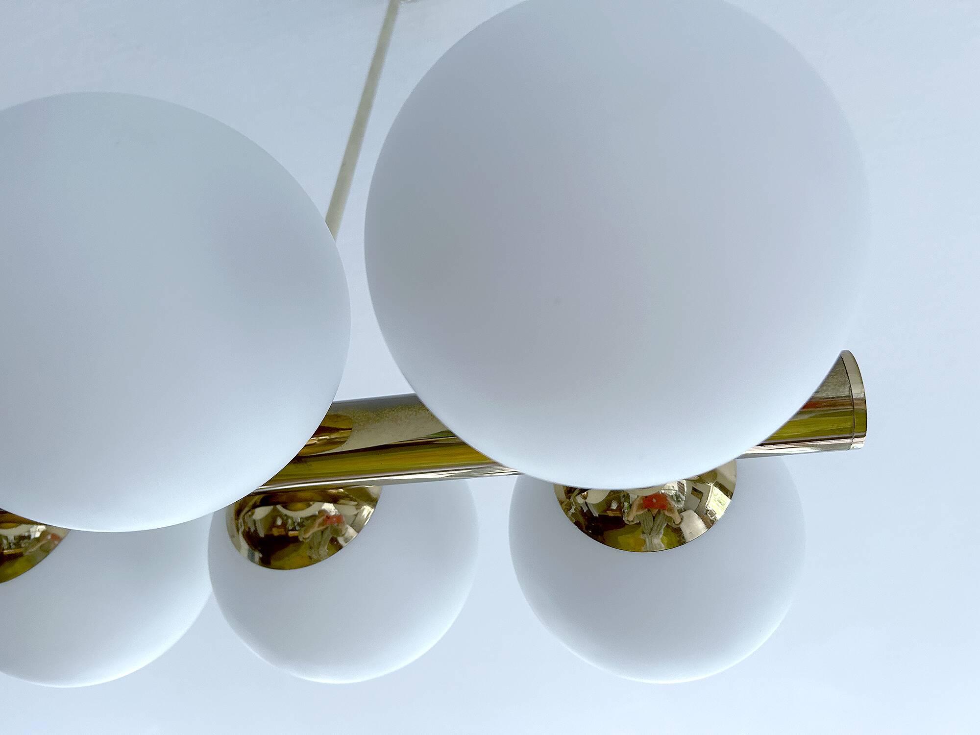 Vintage Glass Brass  Pendant Light, 1950s