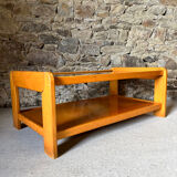 Wood and smoked glass coffee table from the 80s