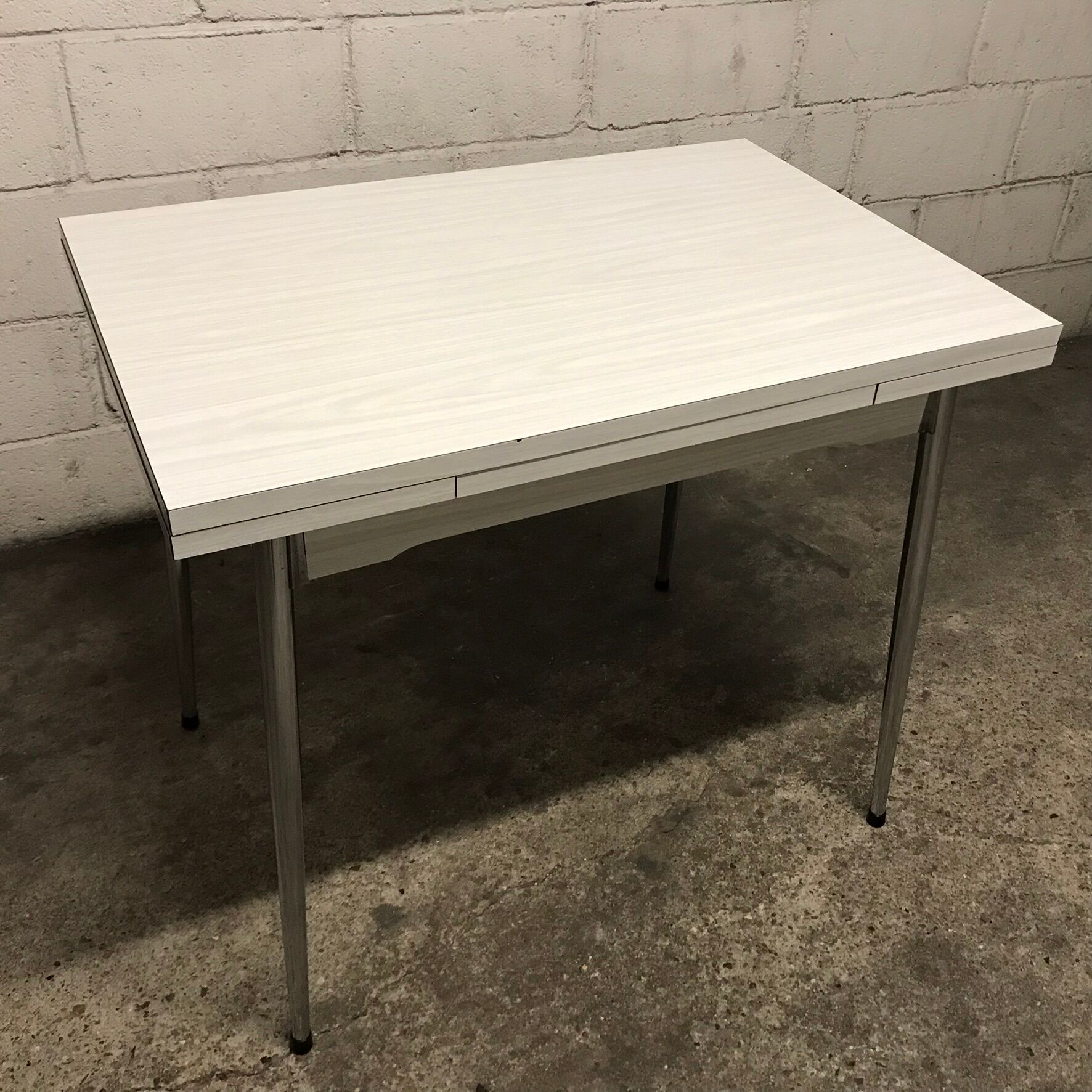 Gray strillee white formica table with 2 chairs 60s