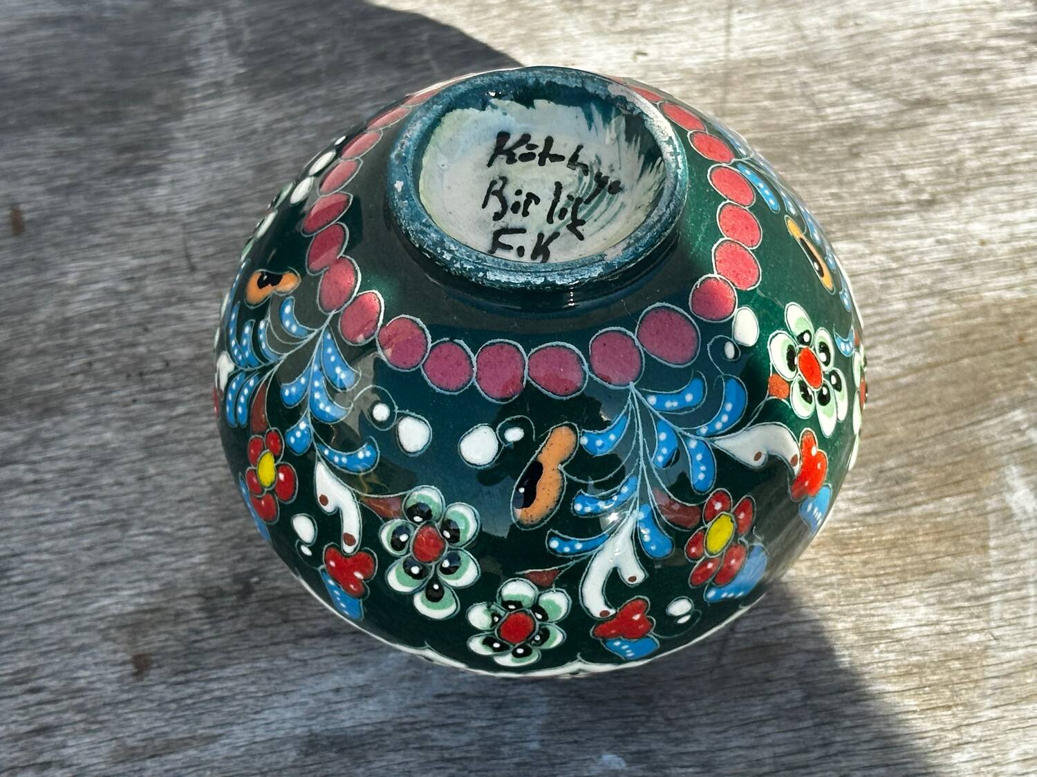Petit Vase Vintage rond en céramique Turque H 11 cm