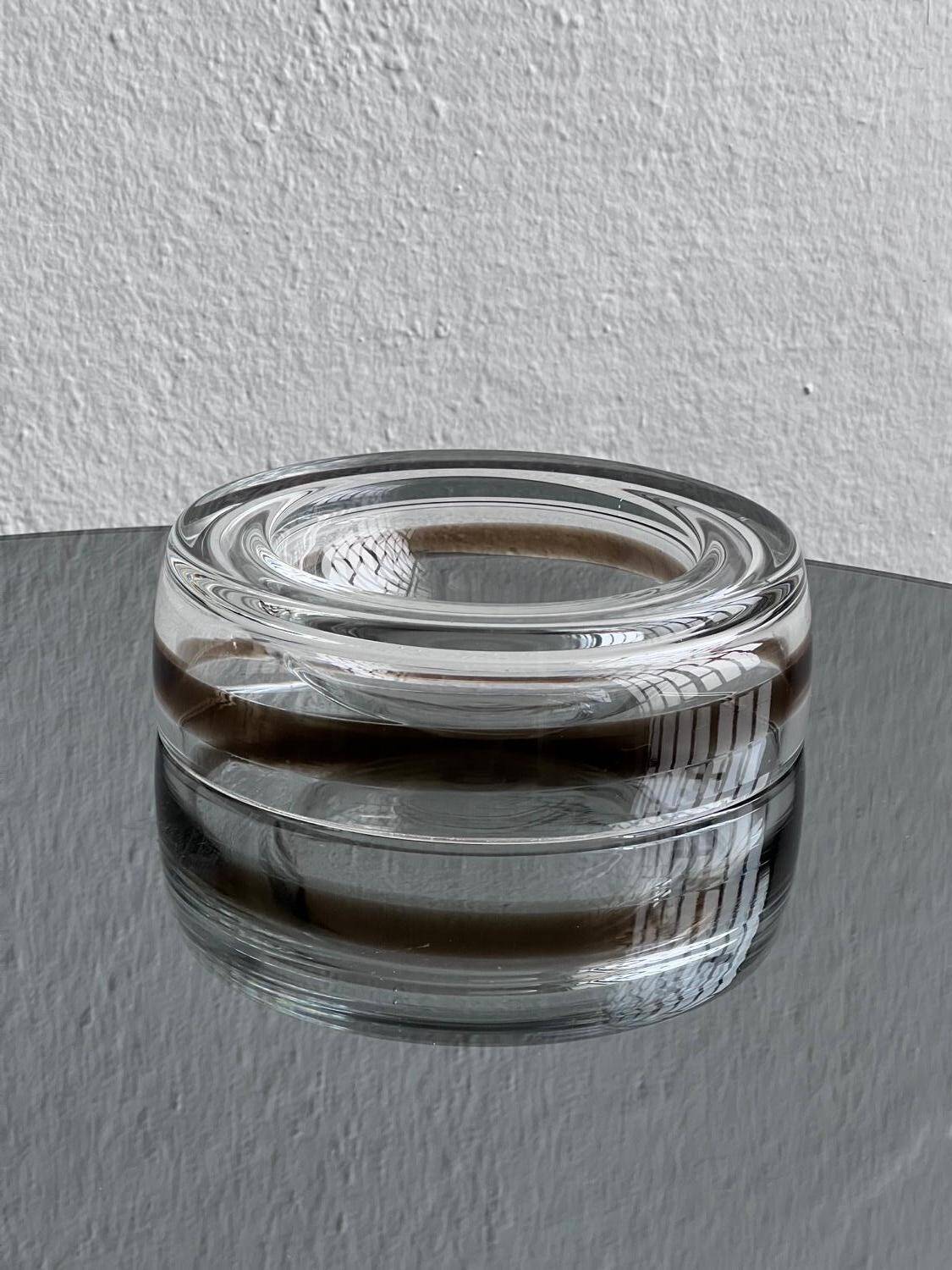 Timeless Murano glass valet tray in clear and brown glass 1970's