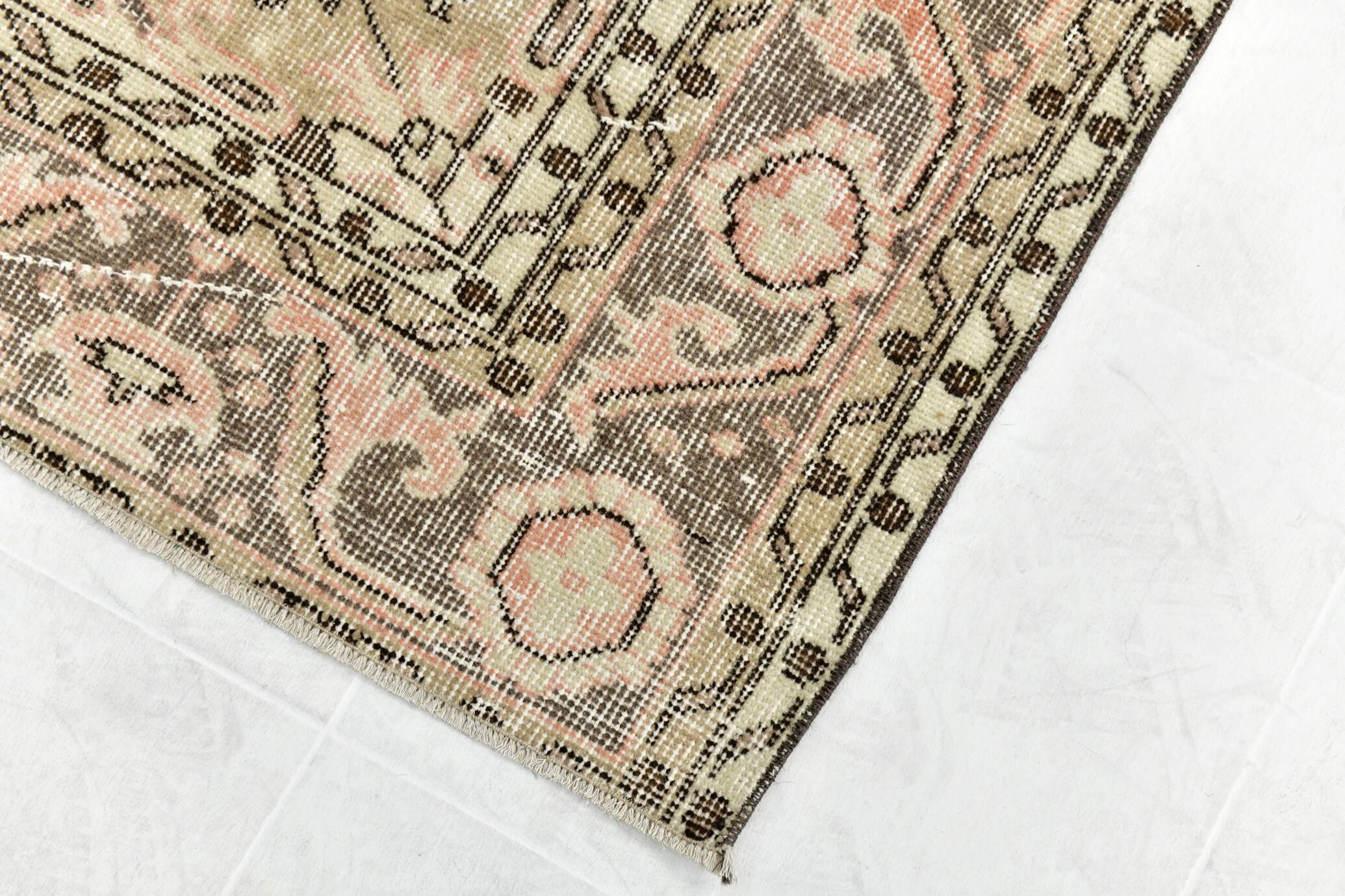 Powder Pink Hand Woven Anatolian Vintage Carpet Rug, 182x295 Cm