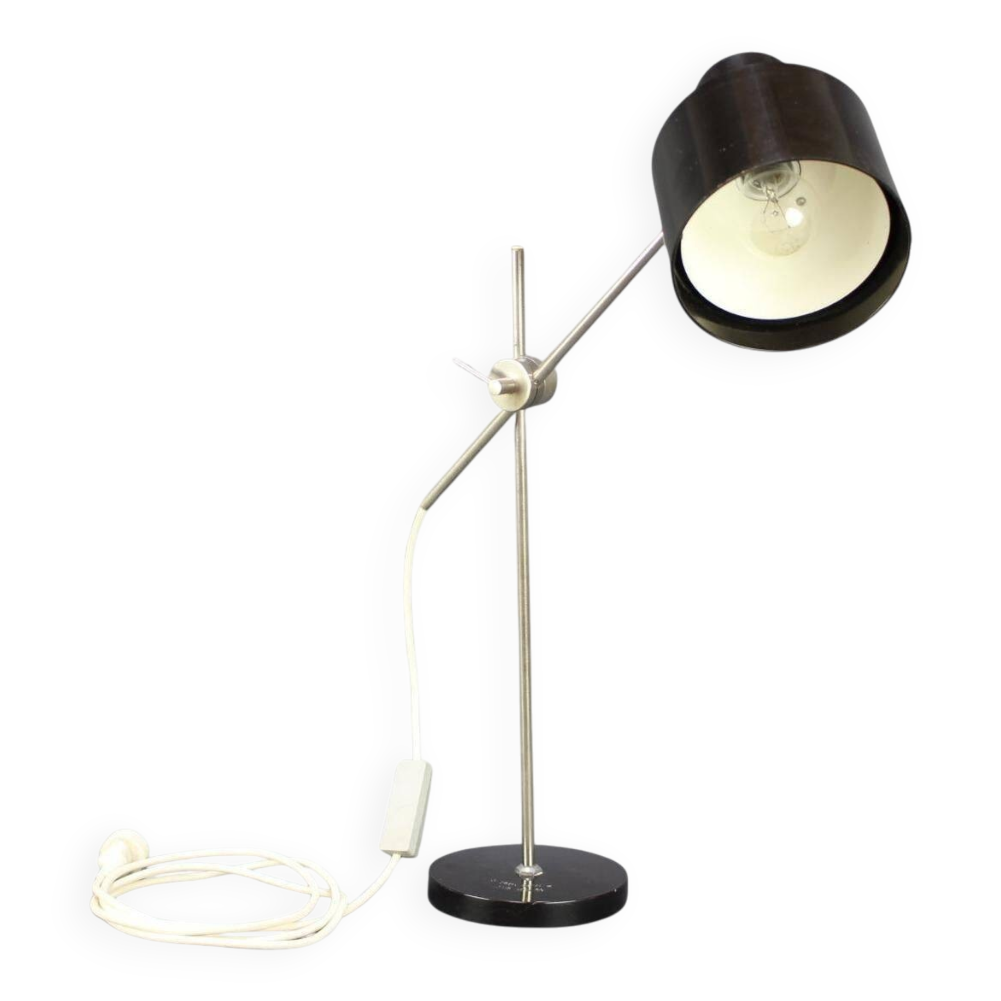 Adjustable Black Bakelite Industrial Table Lamp / Czechoslovakia, 1970s