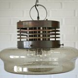 Vintage Brutalist Light X Large Glass Pendant Lamp Mid Century Modern 1980