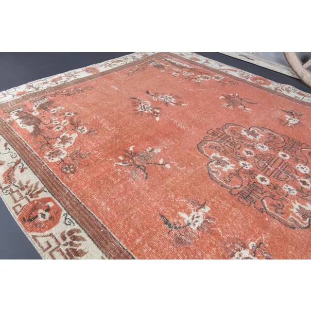 Vintage Turkish Oushak Handmade Wool Cotton Red Area Rug 191x311