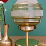 Lampe à poser globe vintage en verre granité jaune et doré