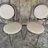 SOUDEXVINYL Chair Pair Chrome Metal + White Skai 70s Vintage #