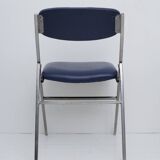 Blue skai folding chair with chrome legs