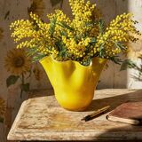 Fazzoletto vase in blown Italian glass, yellow opaline lined, Murano 1960-70.