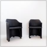 Pair of Artona armchairs in black leather by Afra and Tobia Scarpa for Maxalto