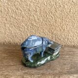 Salt cellar and mustard pot in French faience by A Clement.