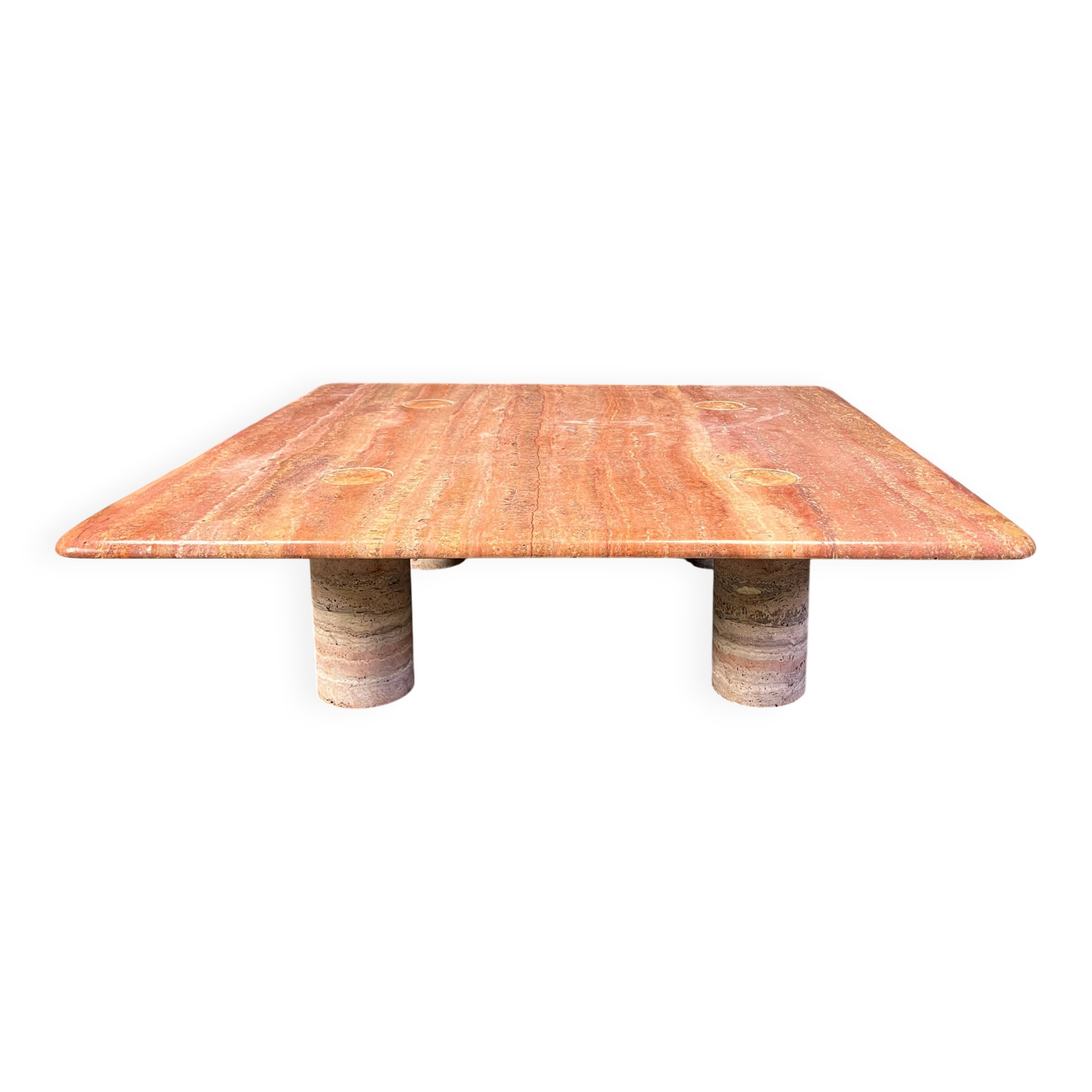 Angelo Mangiarotti red travertine coffee table for Up&Up, Italy