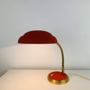 1950s desk lamp, red metal and brass