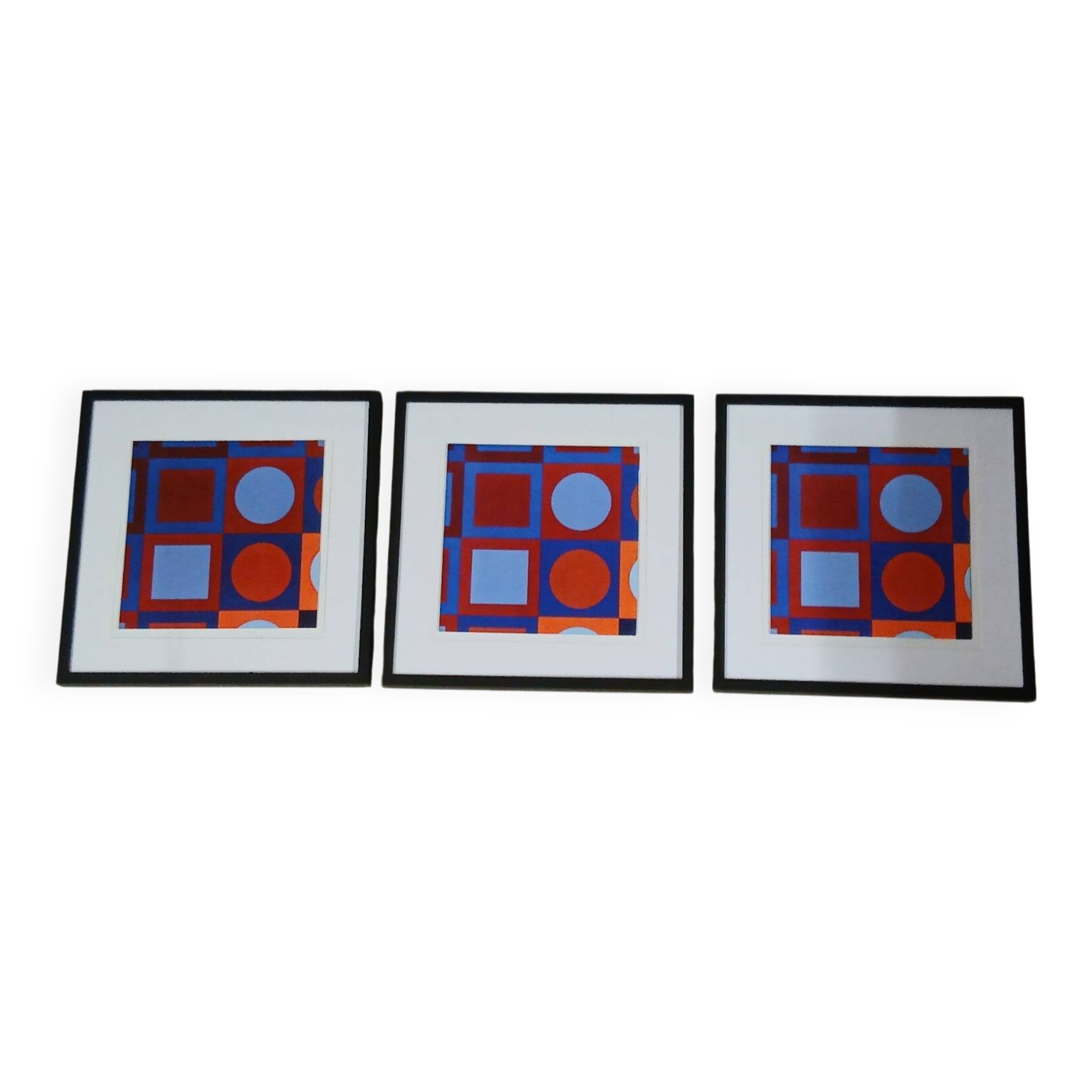 Vintage Art Optique - Victor Vasarely - 3 Frames 40x40cm