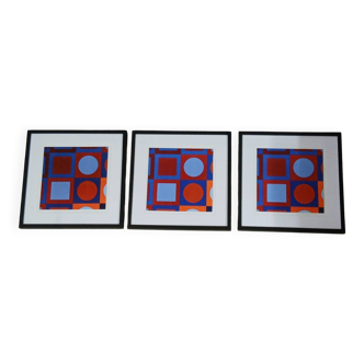 Vintage Art Optique - Victor Vasarely - 3 Frames 40x40cm