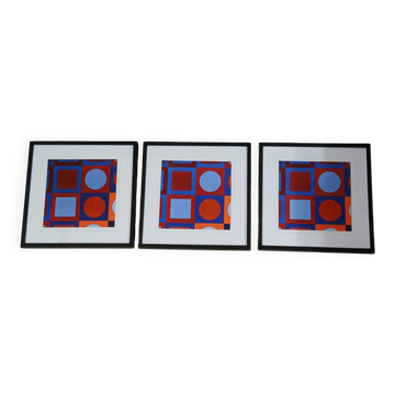Vintage Art Optique - Victor Vasarely - 3 Frames 40x40cm