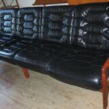 Danish 4-seater sofa with leather upholstery 244 cm, 1960s