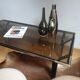 Vintage golden 70s coffee table and space age smoked glass