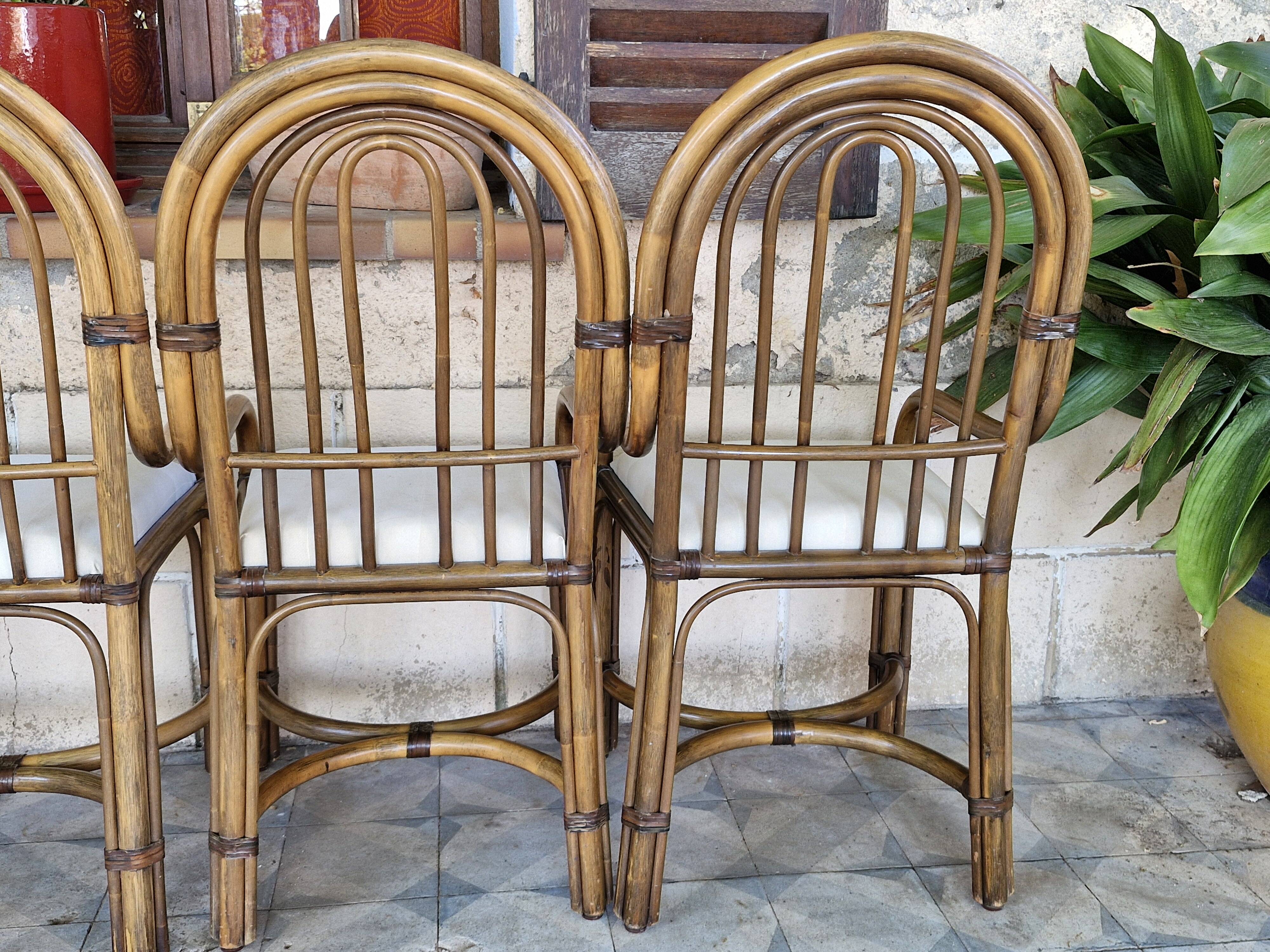 4 vintage 70s bamboo armchairs in the Maugrion Roche Bobois style