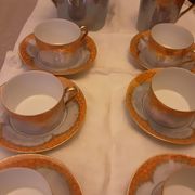 6 CUPS AND SAUCERS CREAMER AND SUGAR BOWL LIMOGES PORCELAIN UNIQUE FRA