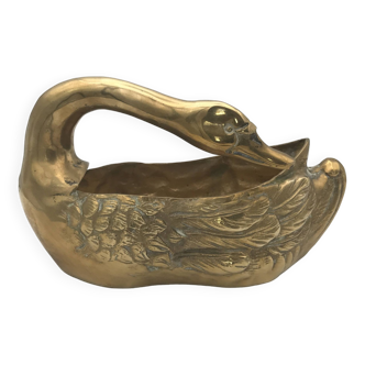 Vintage swan trinket pot in golden brass