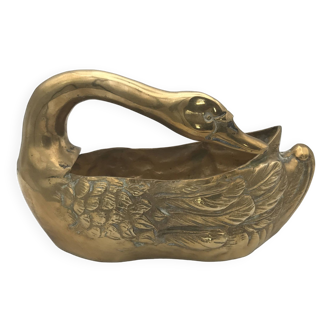Vintage swan pocket emptier cachepot in gilded brass
