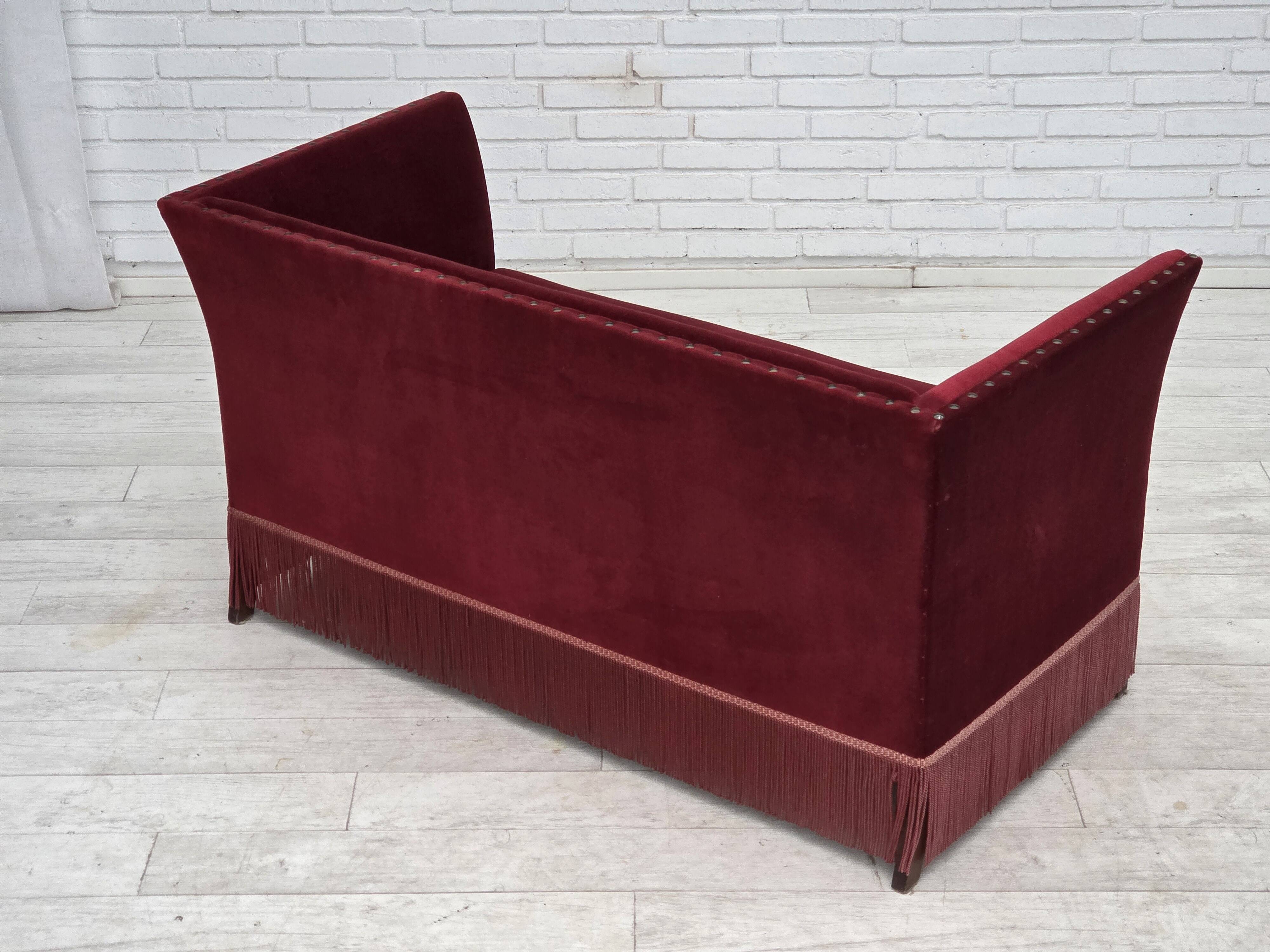 1970s, Danish 2-seater sofa, cherry-red furniture velour.